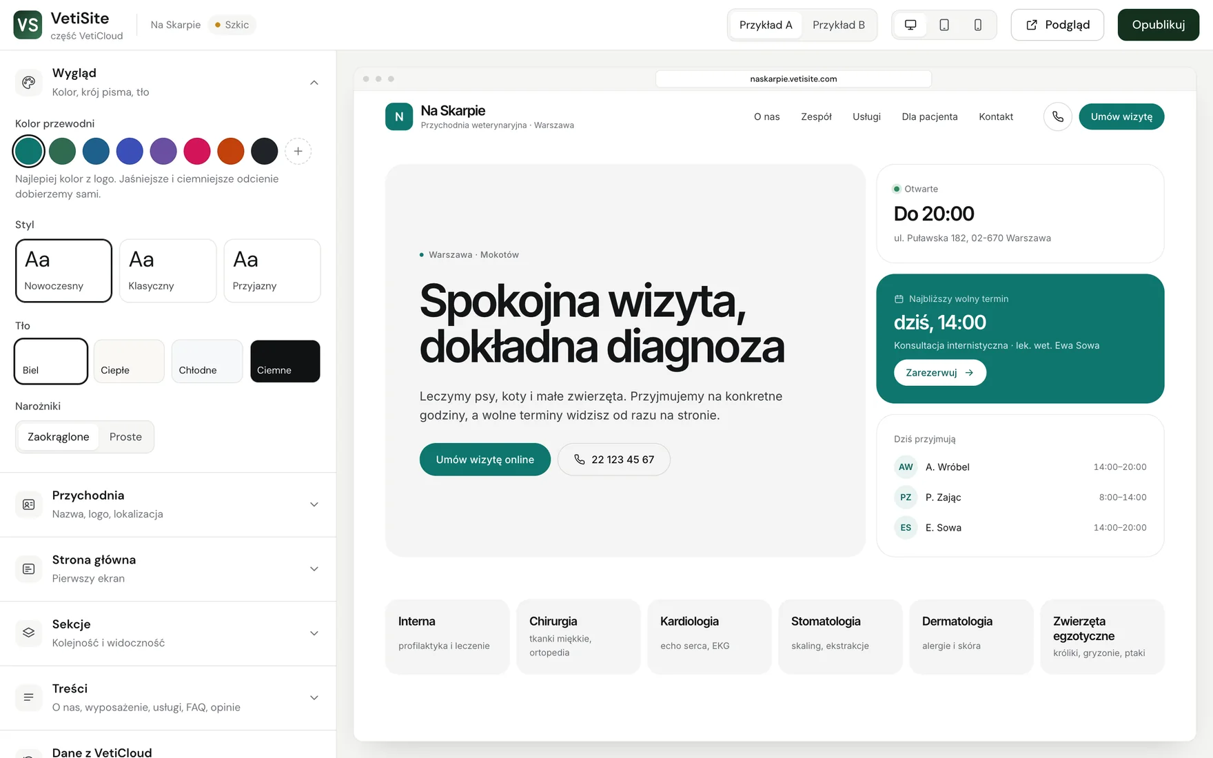 Panel do układania strony w VetiSite